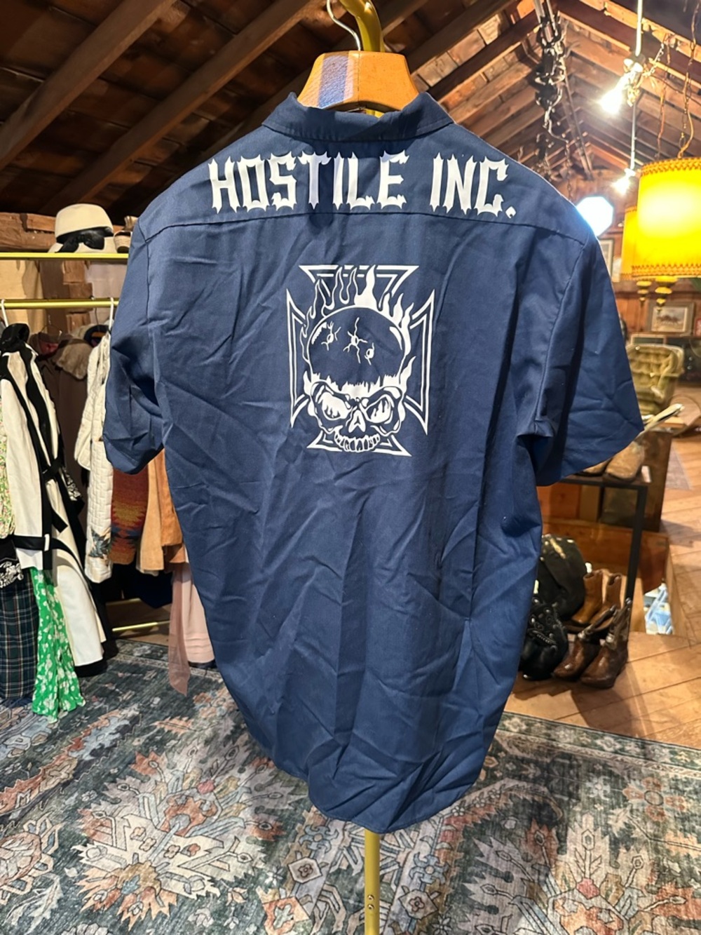 Dickies Navy Short-Sleeve Button-Down with White Graphic Back